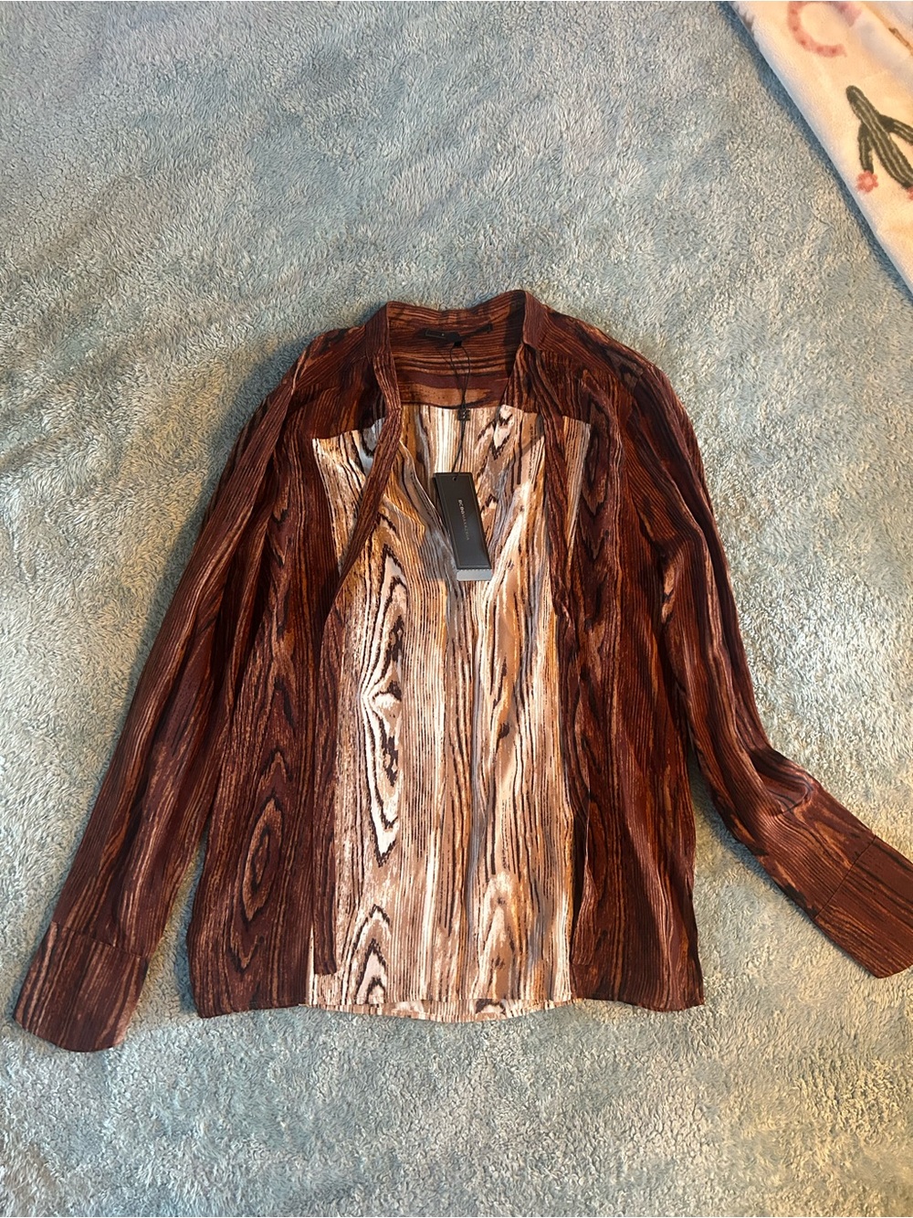 Brown & Cream Woodgrain Print Blouse